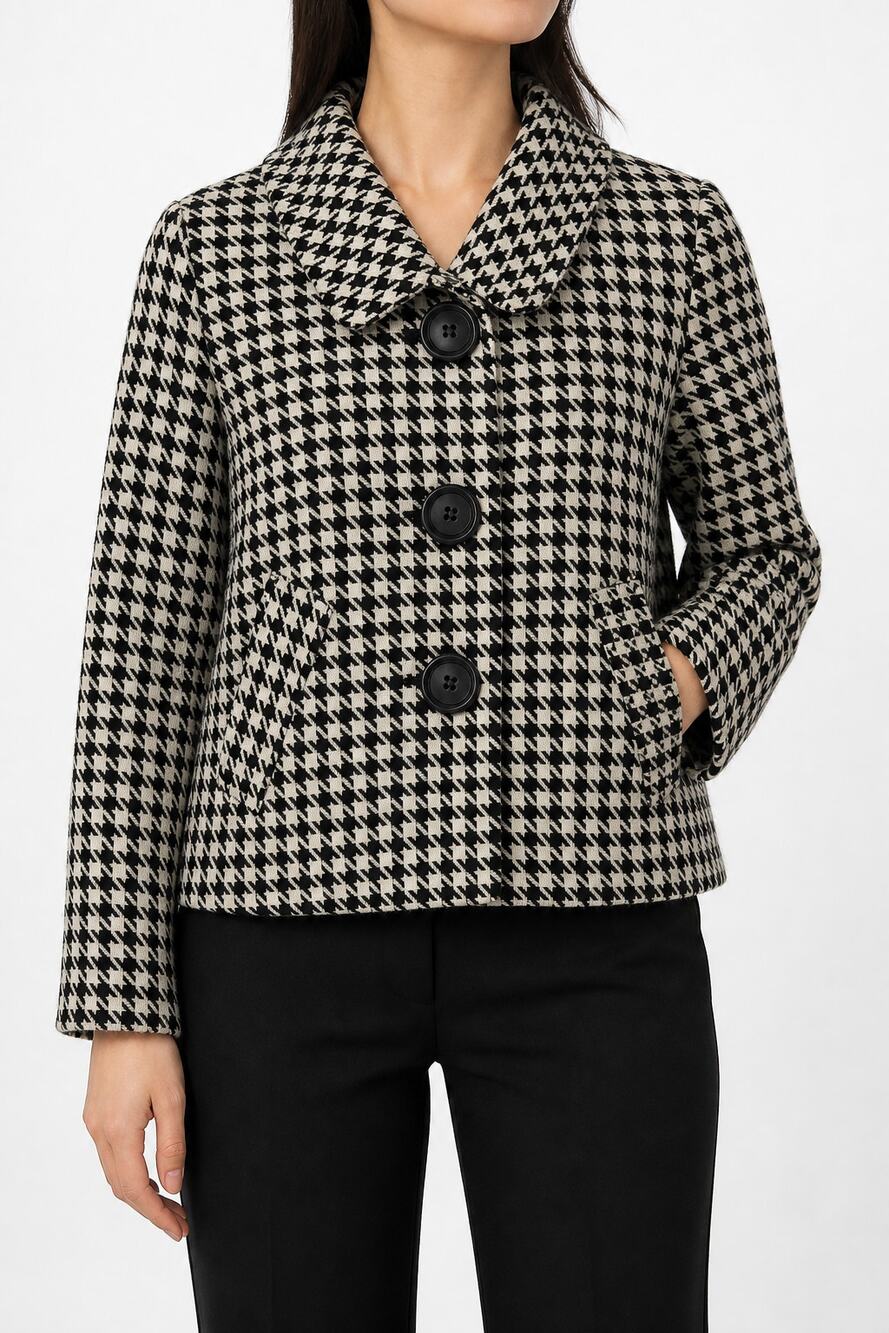 Lapis Women's Houndstooth Cropped Jacket Blazer Black Ivory Size XS Career